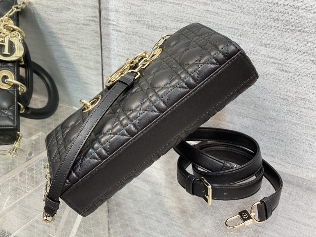 Medium Lady D-Joy Bag Black Cannage Lambskin